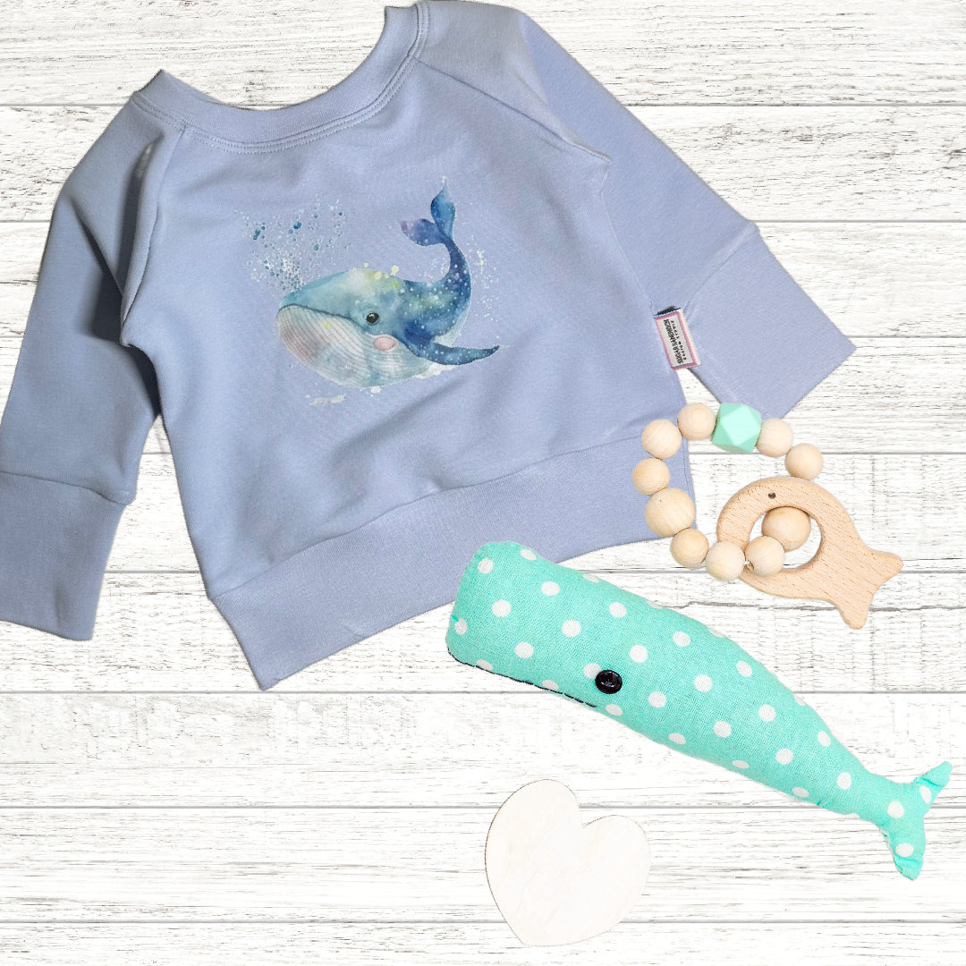 Cute Whale Graphic Blue Grow Along Crew Neck