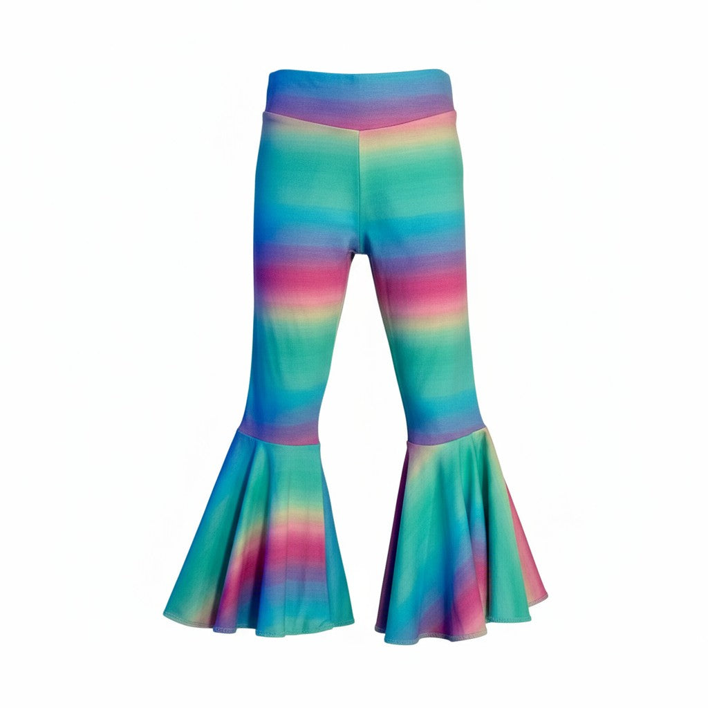 Pastel Rainbow Stripes Circle Bell Bottom Pants