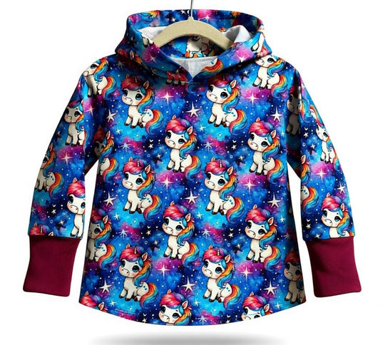 Blue Unicorn Print Hooded T-shirt