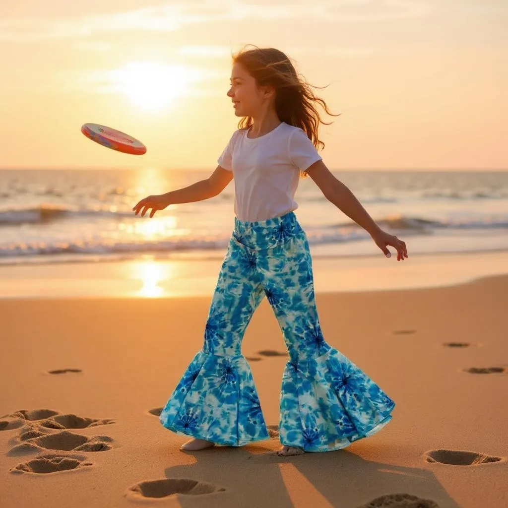 ADULT SIZE Blue Tie Dye Twirly Circle Bell Pants (Made to Order)