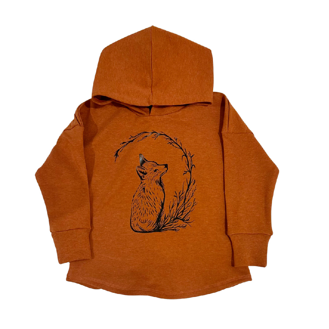 Fox Graphic Design on Rust Sweat Fleece Hooded T-shirt