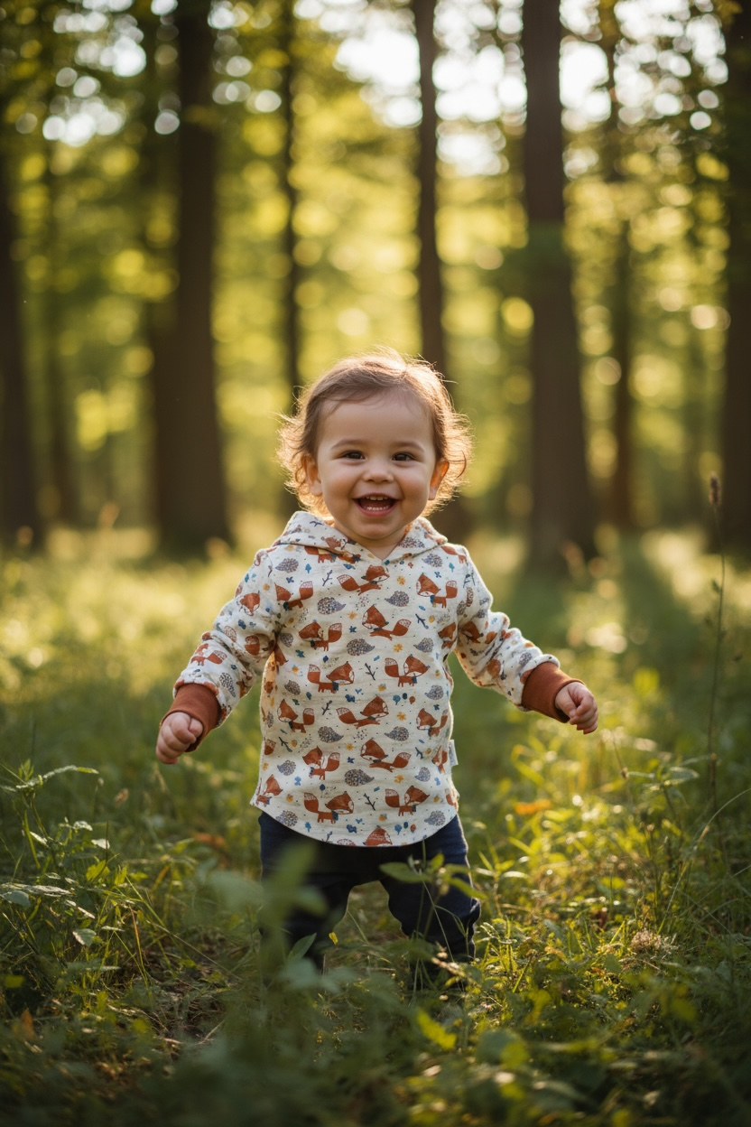 Fox Print Hooded T-shirt Organic Cotton
