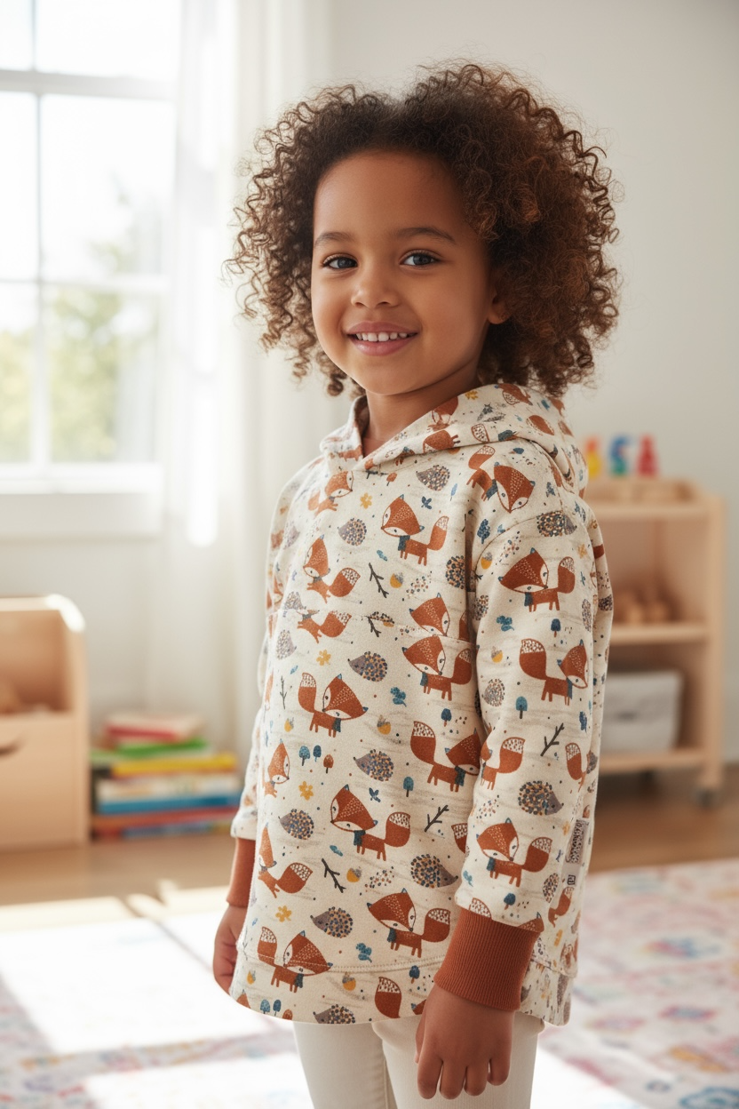 Fox Print Hooded T-shirt Organic Cotton