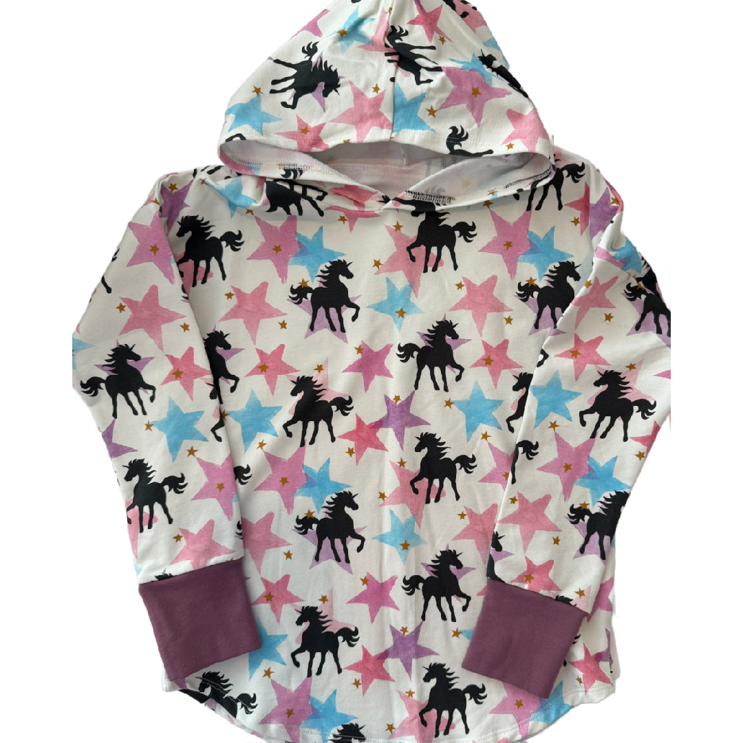 CLEARANCE Unicorn Stars Print Hooded T-shirt