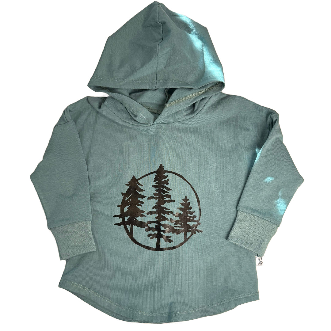CLEARANCE Trees Design on Teal Hooded T-shirt