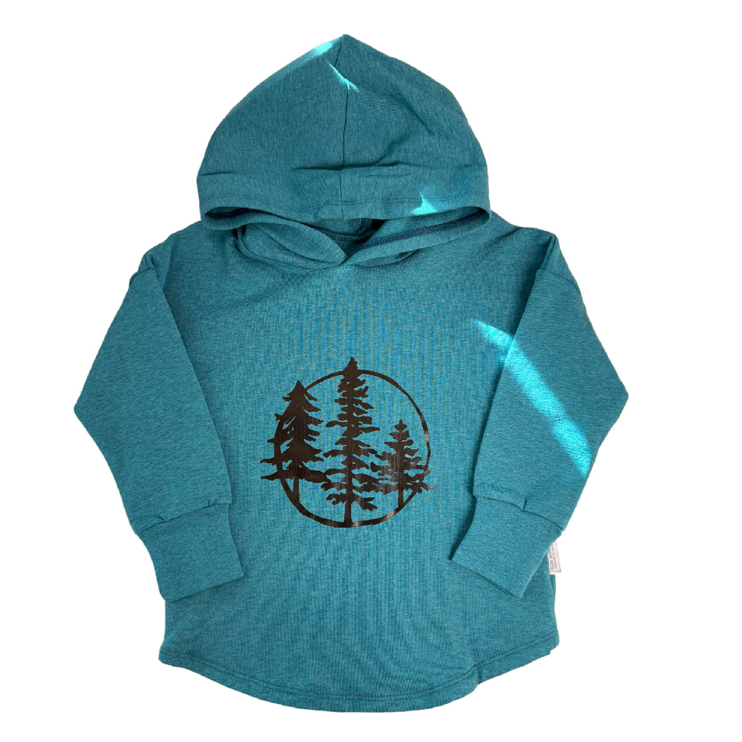 CLEARANCE Trees Design on Heathered Teal Hooded T-shirt
