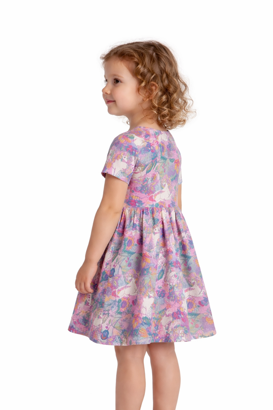 Purple Unicorn Short Sleeve Play Date Dress Stretch Knit