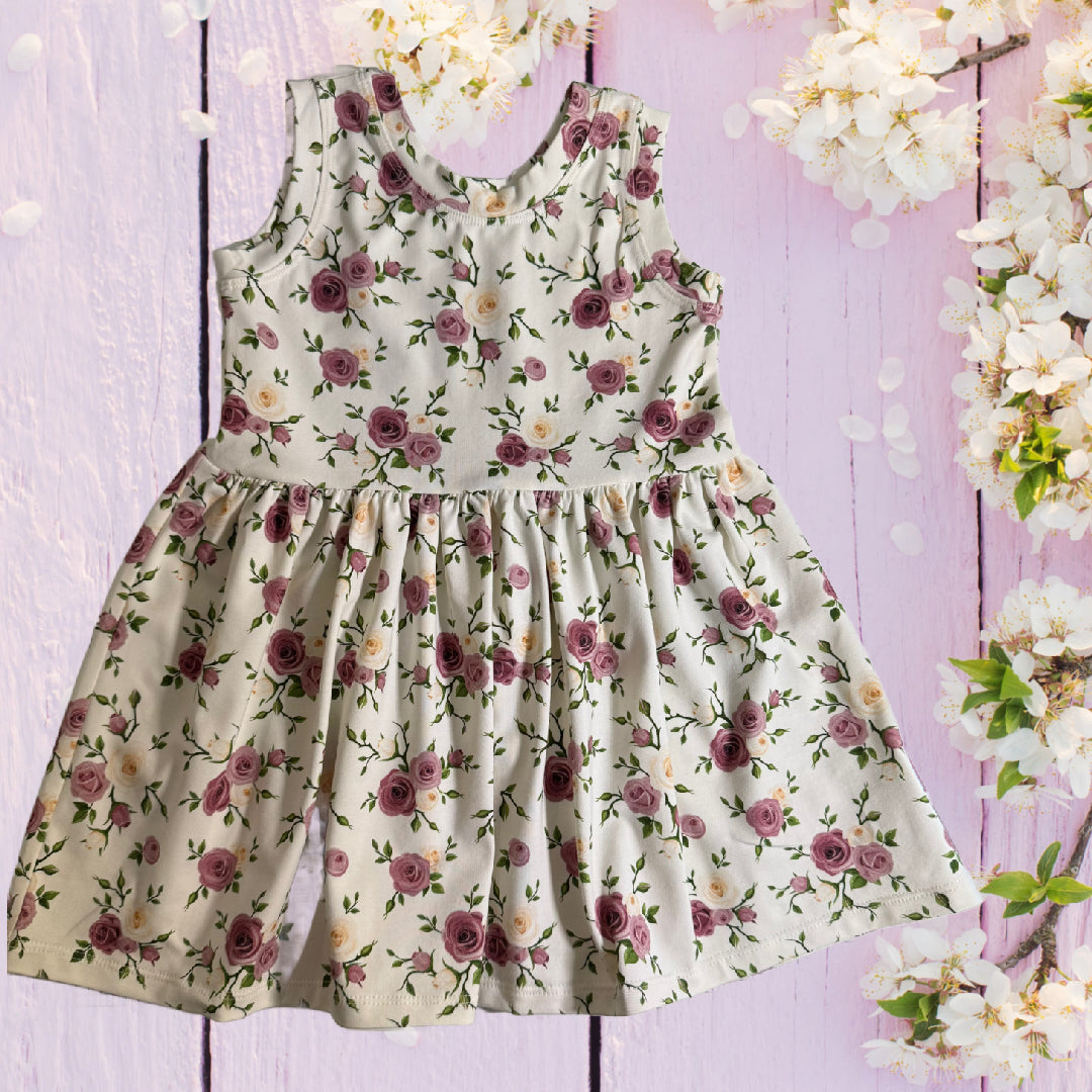 Purple Rosebud Print Sleeveless Dress for Summer