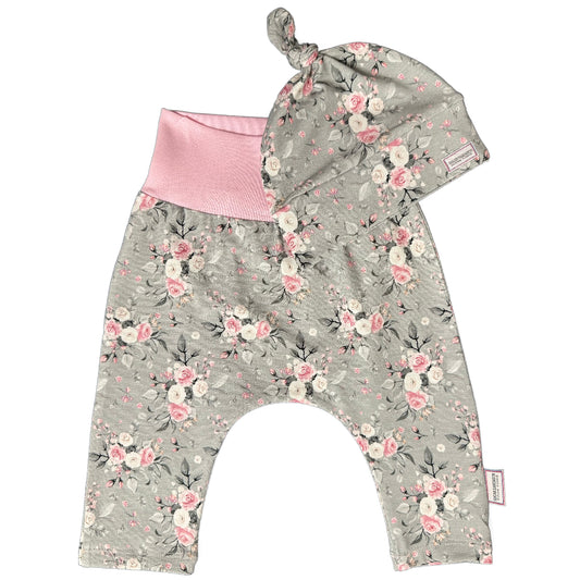Pink Rosebud Harem Pants & Top Knot Hat 2-piece Set