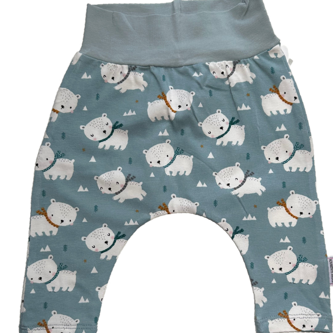 Cute Polar Bears Organic Cotton Harem Pants & Top Knot Hat Organic Cotton  2-piece Set