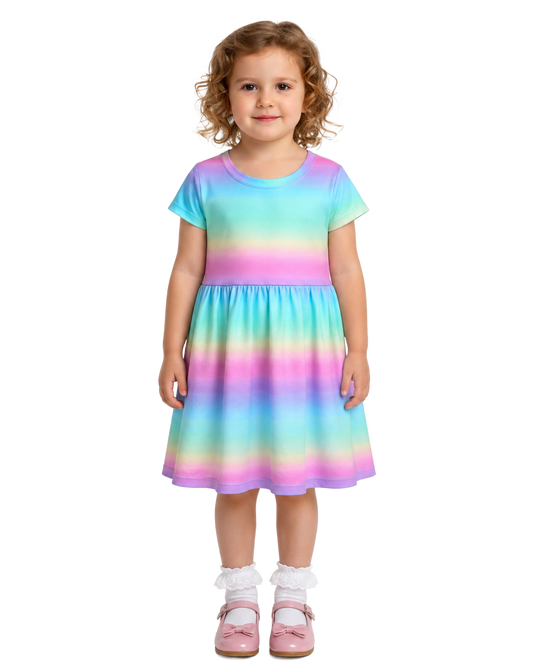 Rainbow Short Sleeve Play Date Dress Stretch Knit