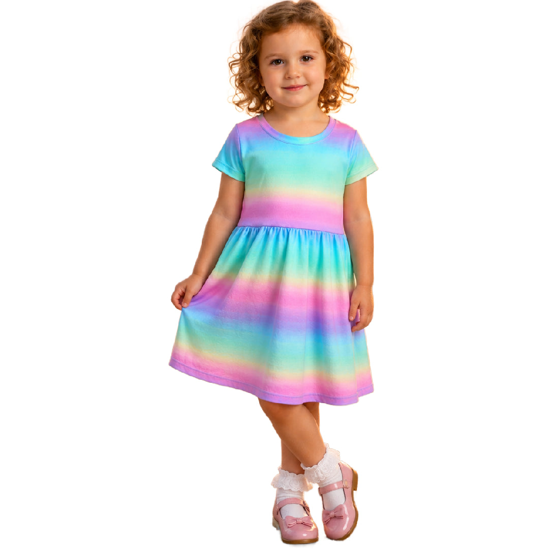 Rainbow Short Sleeve Play Date Dress Stretch Knit