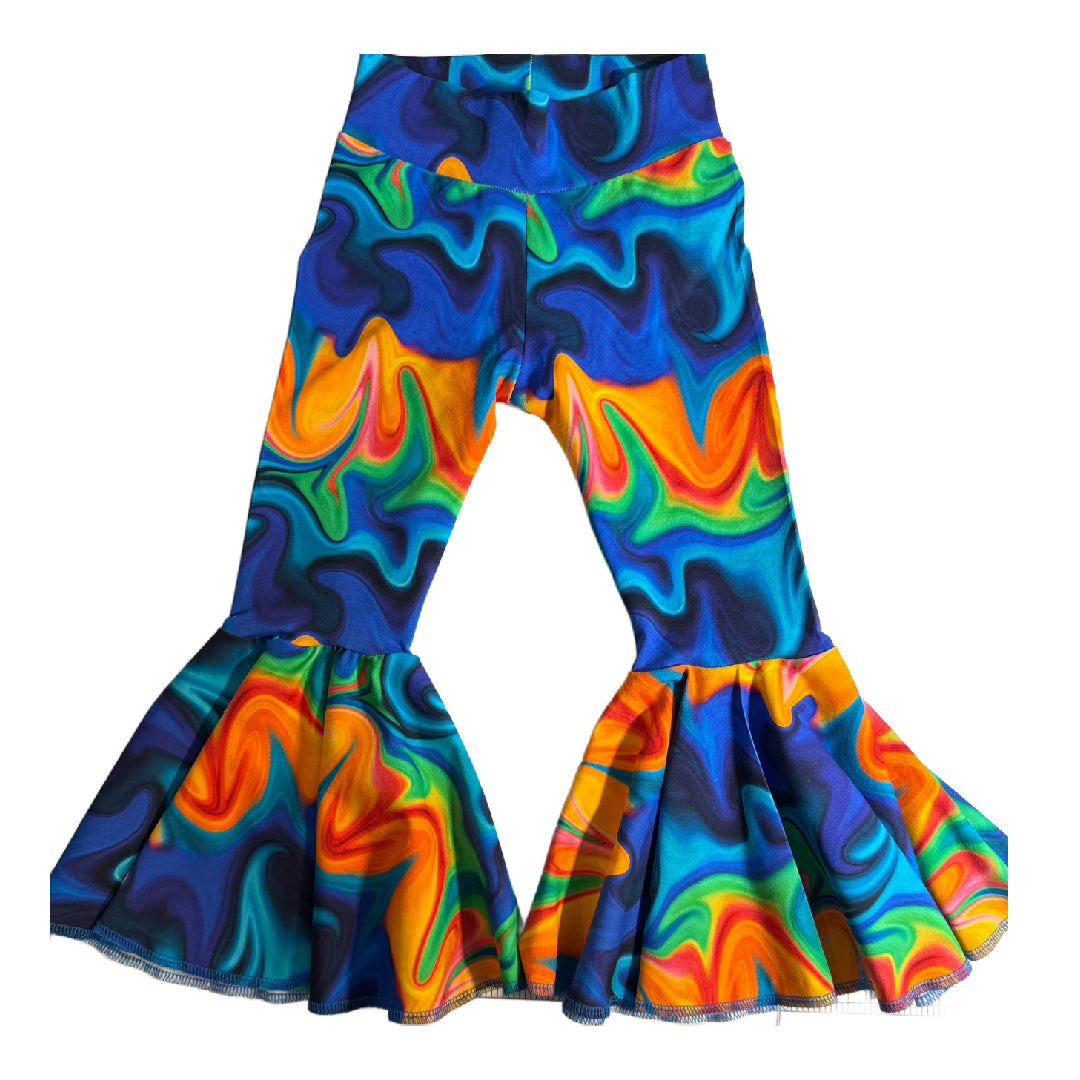 Vivid Rainbow ADULT SIZE Blue Tie Dye Twirly Circle Bell Pants (Made to Order)
