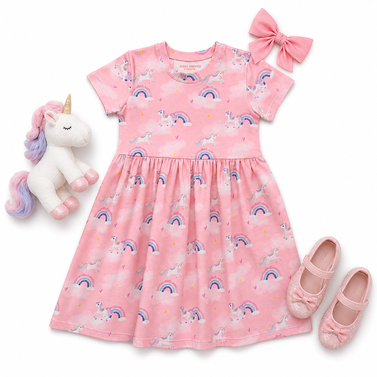 Pink Unicorn Short Sleeve Play Date Dress Stretch Knit