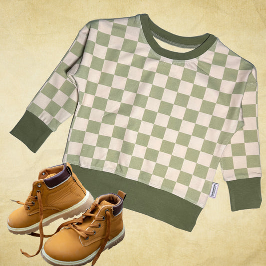 Green Checkerboard Jersey Knit Dolman Lounge Shirt Toddler & Child Sizes