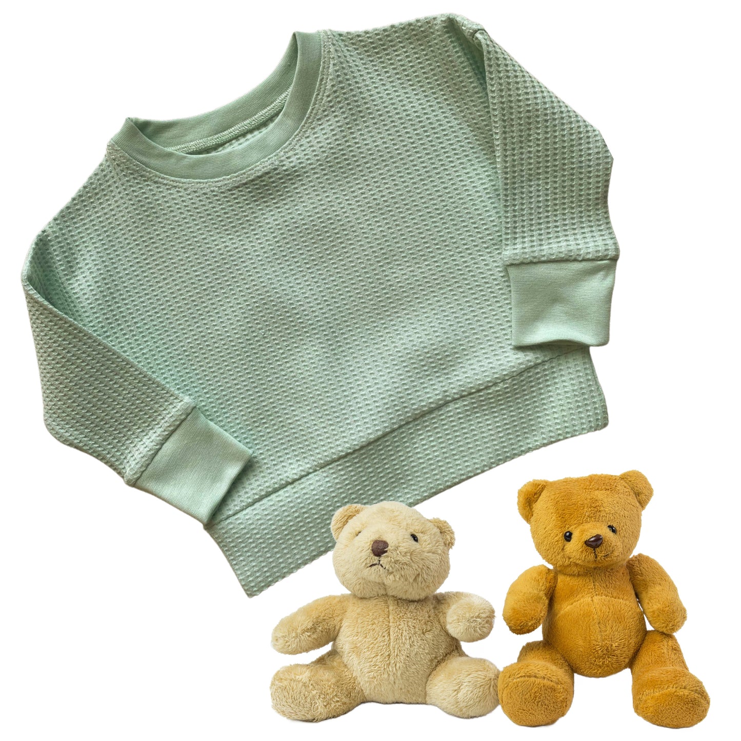 BABY BUNDLE Sage Green Waffle Knit Lounge Shirt and Pants with Top Knot Hat