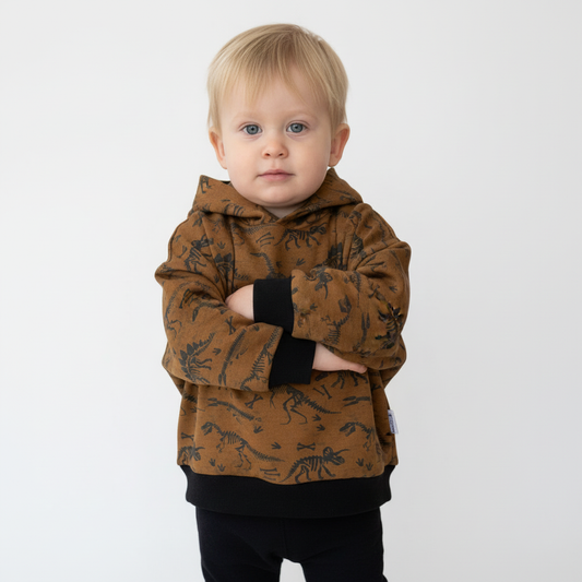 Brown Dinosaur Print Hooded T-shirt