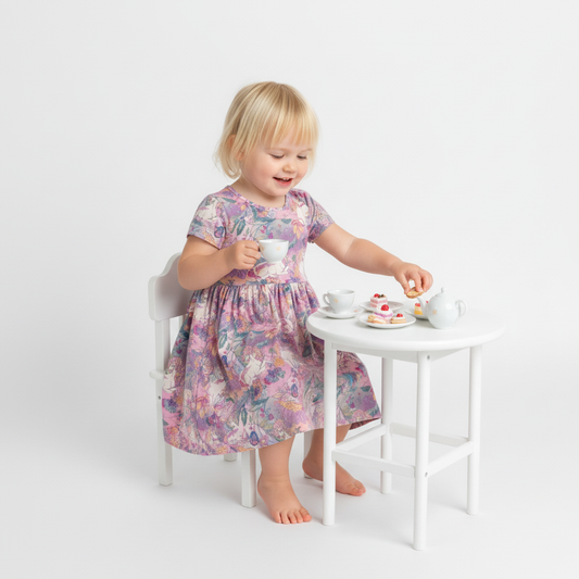 Purple Unicorn Short Sleeve Play Date Dress Stretch Knit
