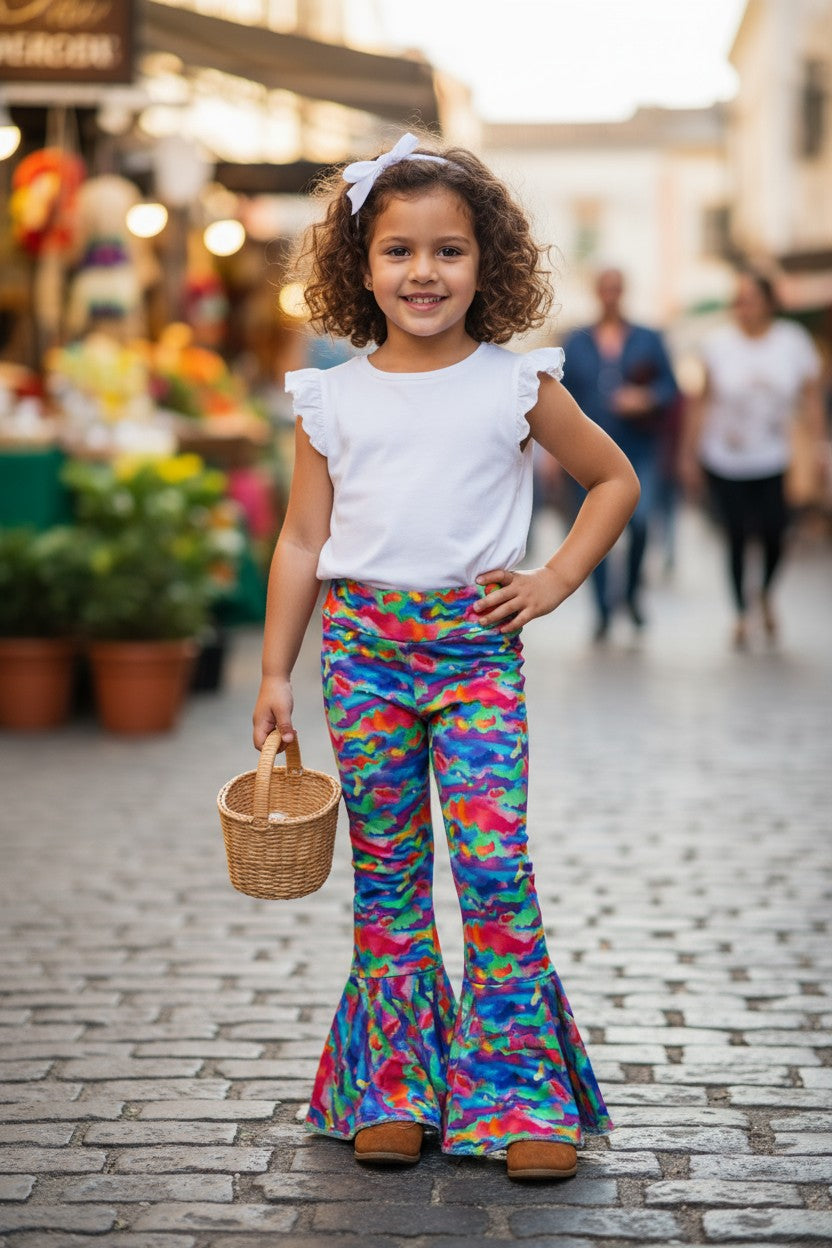 Neon Rainbow Print Circle Bell Bottom Pants