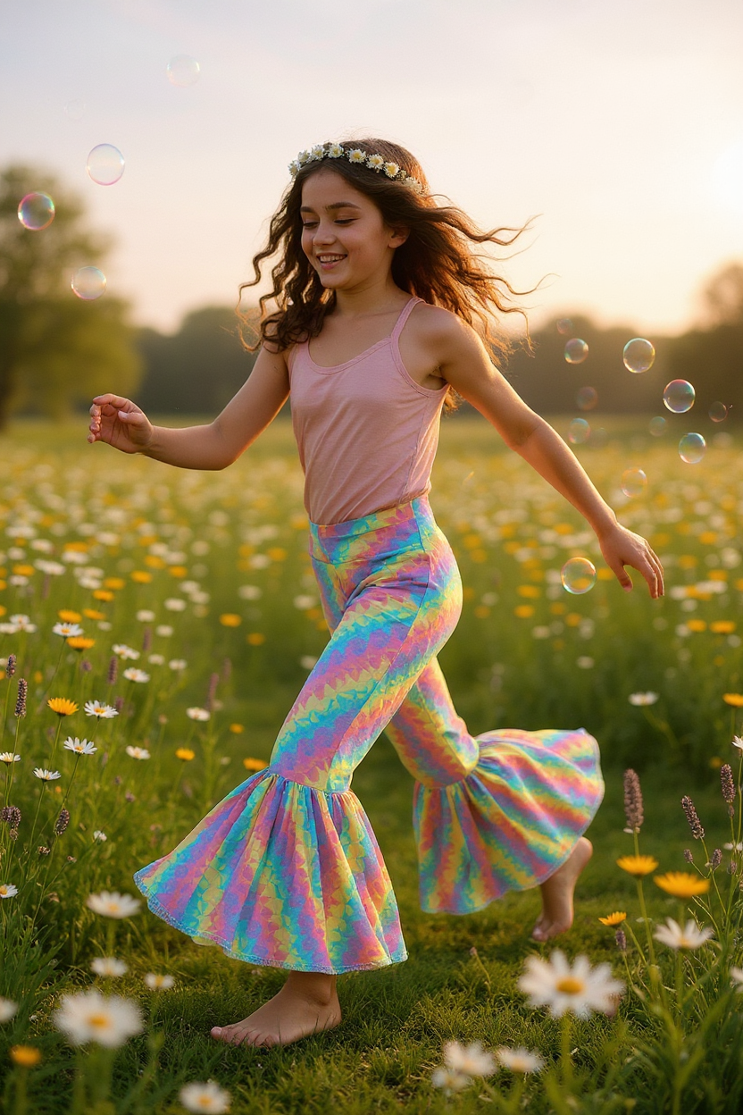 Pastel Rainbow Twirly Circle Bell Pants