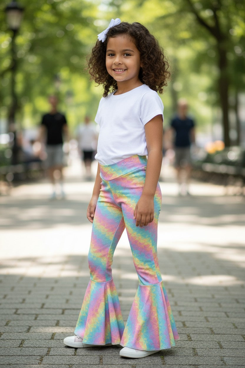 Pastel Rainbow Twirly Circle Bell Pants