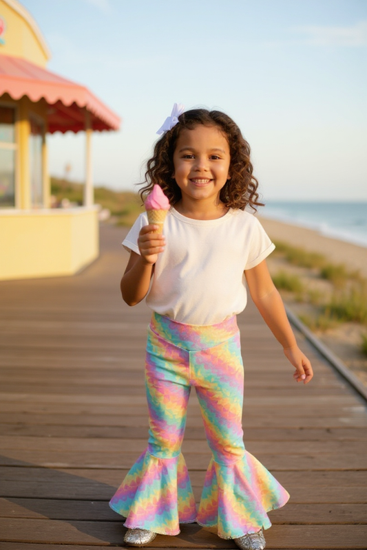 Pastel Rainbow Twirly Circle Bell Pants