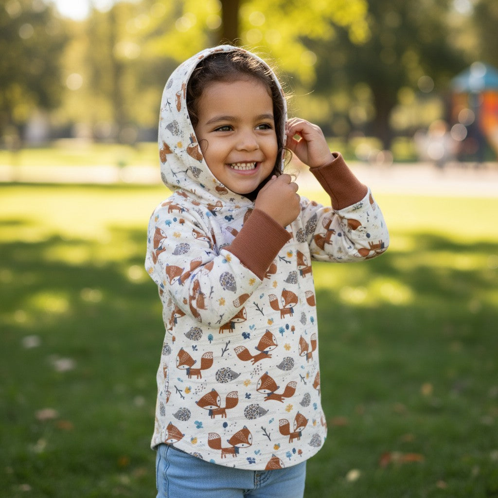 Fox Print Hooded T-shirt Organic Cotton