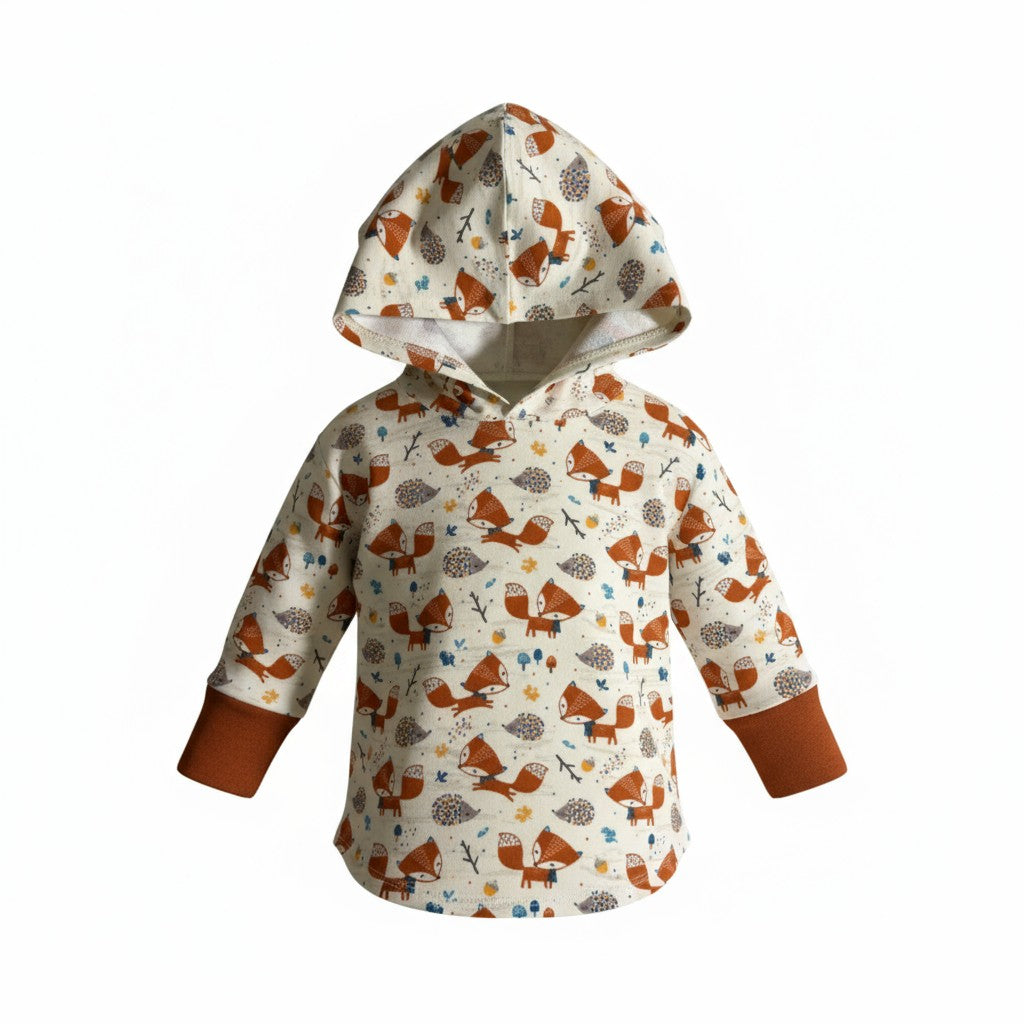 Fox Print Hooded T-shirt Organic Cotton