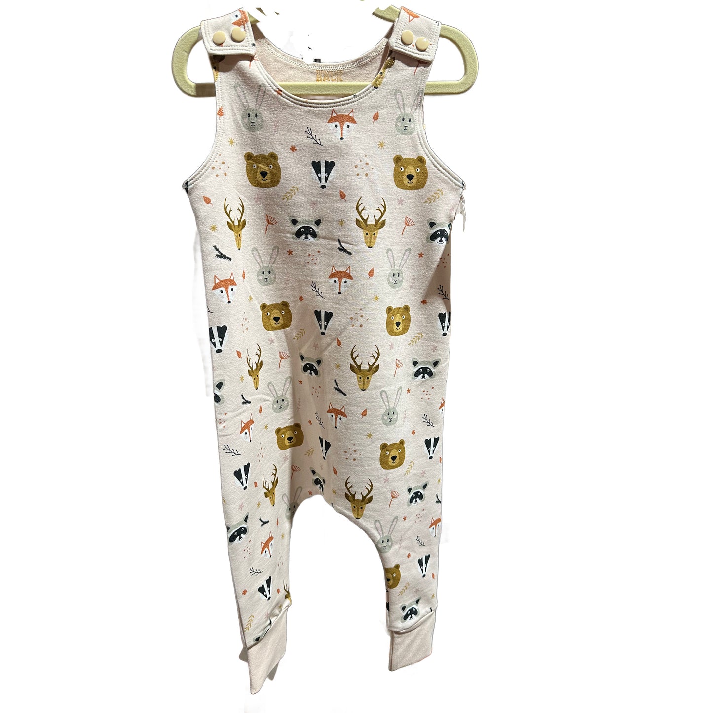 CLEARANCE Pink Woodlands Print Snap Shoulder Long Leg Romper