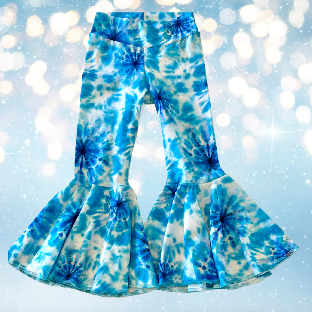 Blue Tie Dye Print Twirly Circle Bell Pants