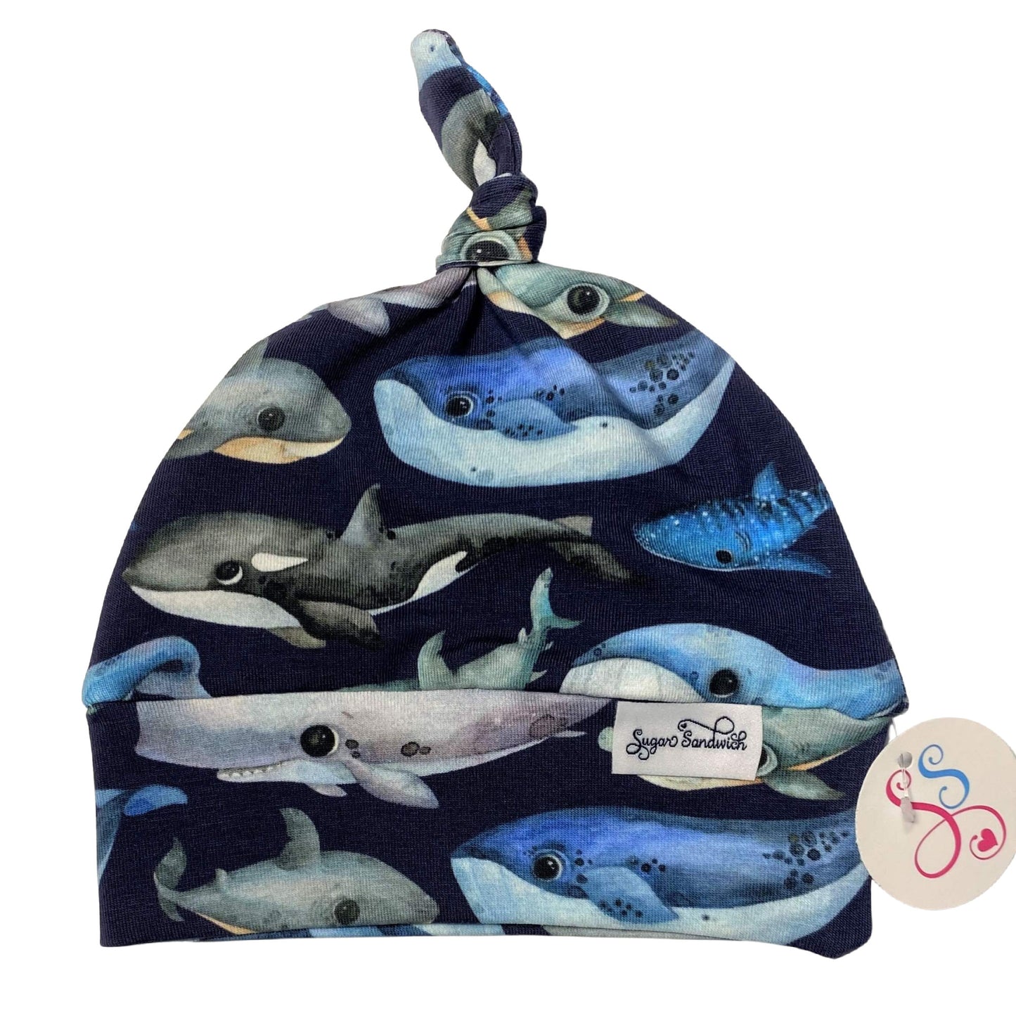 Blue Whales Top Knot Hat