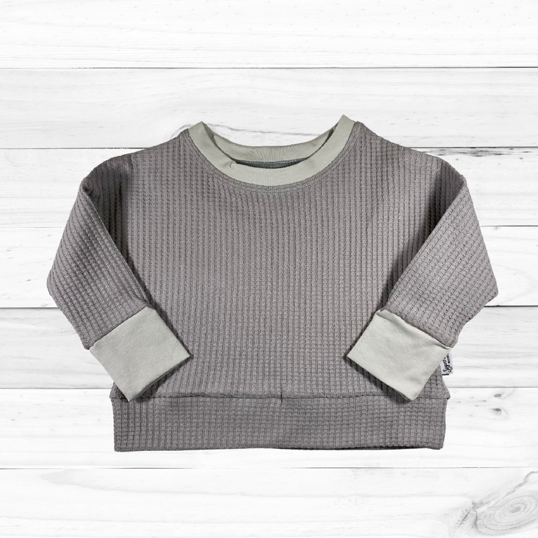 Grey Neutral Waffle Knit Dolman Lounge Shirt