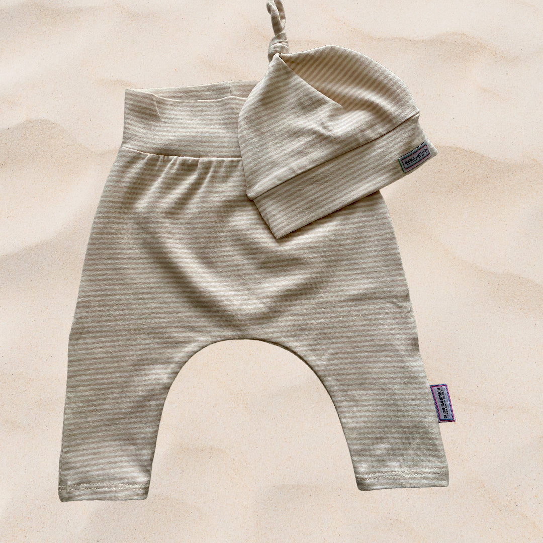 CLEARANCE Beige Stripe Cuffless Harem Grow Along® Pants & Top Knot Hat