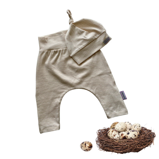 CLEARANCE Beige Stripe Cuffless Harem Grow Along® Pants & Top Knot Hat