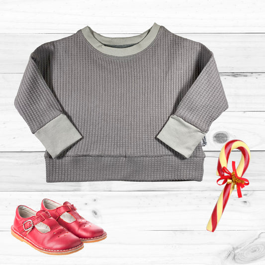 Grey Neutral Waffle Knit Dolman Lounge Shirt