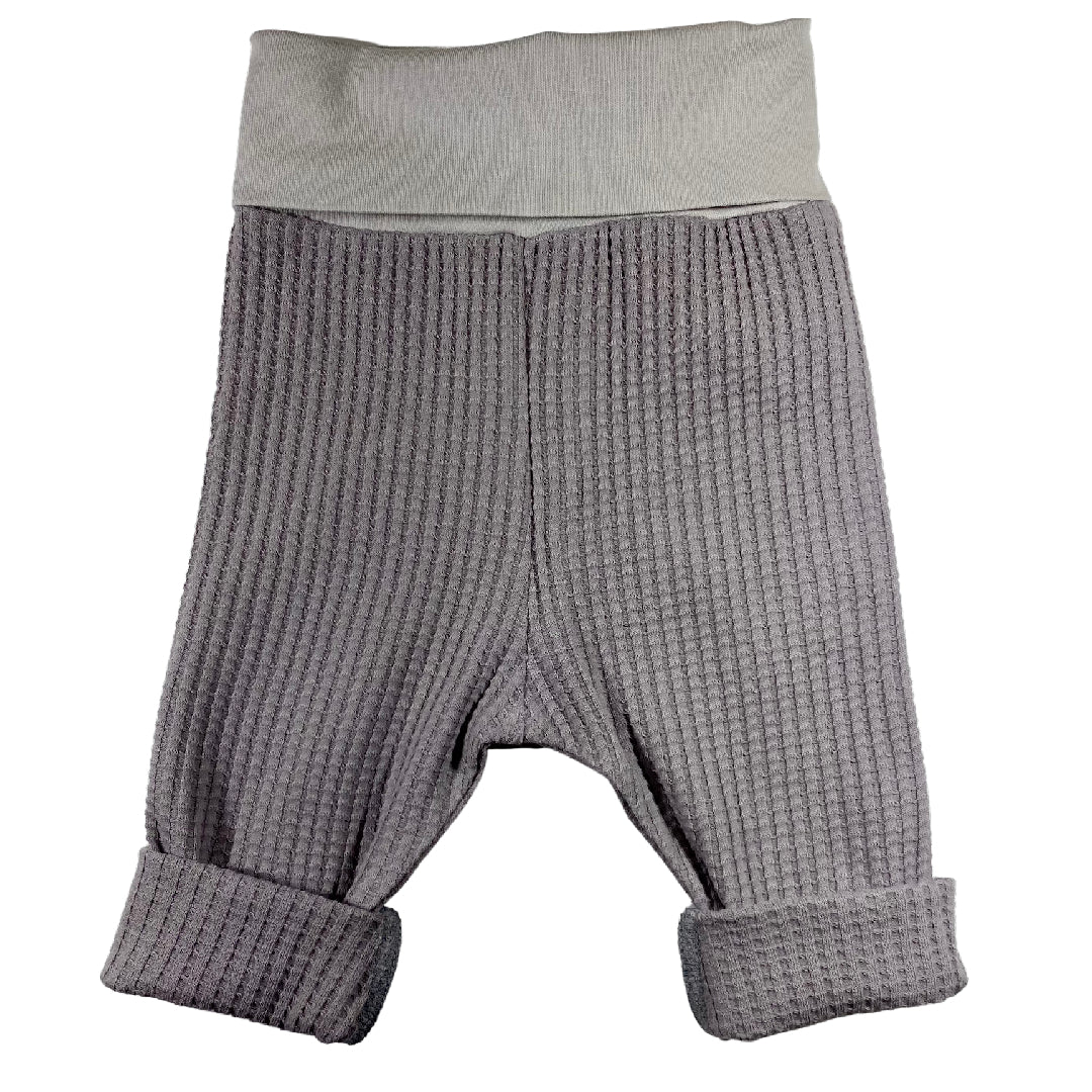 Grey Neutral Waffle Knit Grow Along® Infant Lounge Pants with Top Knot Hat