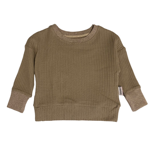 Tan Brown Neutral Waffle Knit Dolman Lounge Shirt