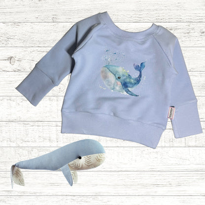 Cute Whale Graphic Blue Grow Along Crew Neck