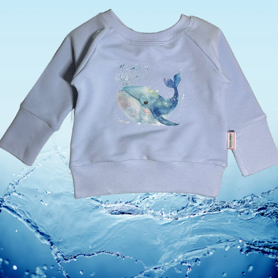 Cute Whale Graphic Blue Grow Along Crew Neck