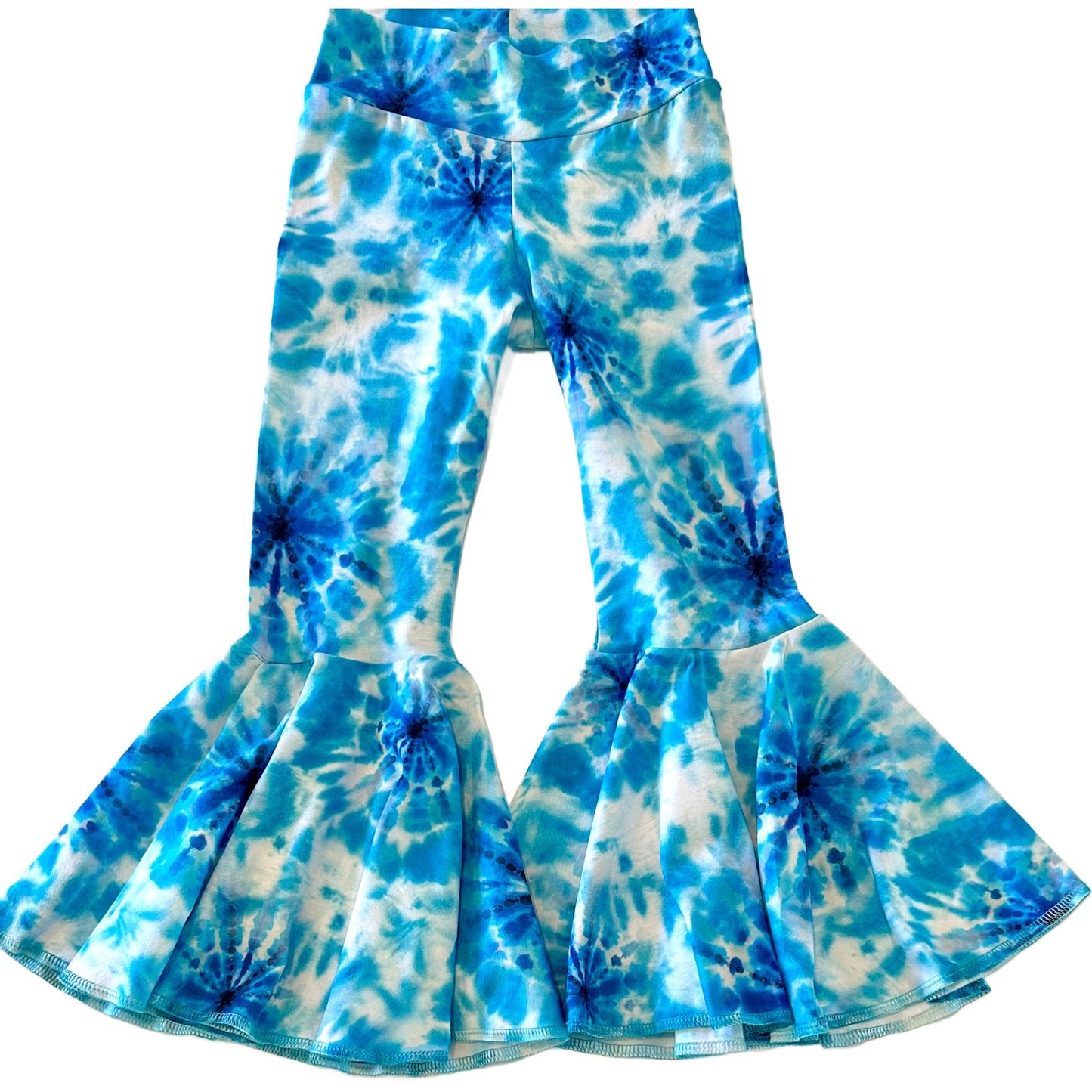 ADULT SIZE Blue Tie Dye Twirly Circle Bell Pants (Made to Order)