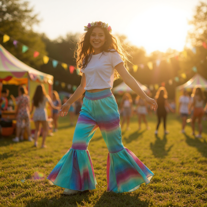 Pastel Rainbow Stripes Circle Bell Bottom Pants