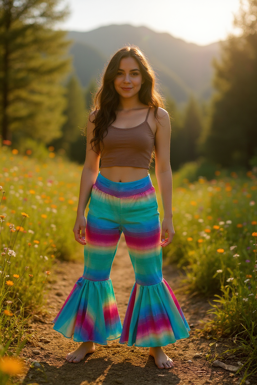 Pastel Rainbow Stripes Circle Bell Bottom Pants