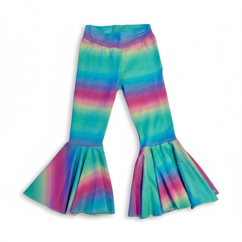 Pastel Rainbow Stripes Circle Bell Bottom Pants