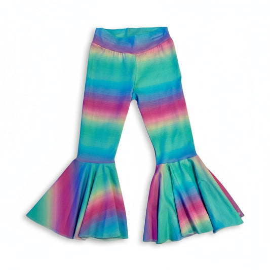 Pastel Rainbow Stripes Circle Bell Bottom Pants