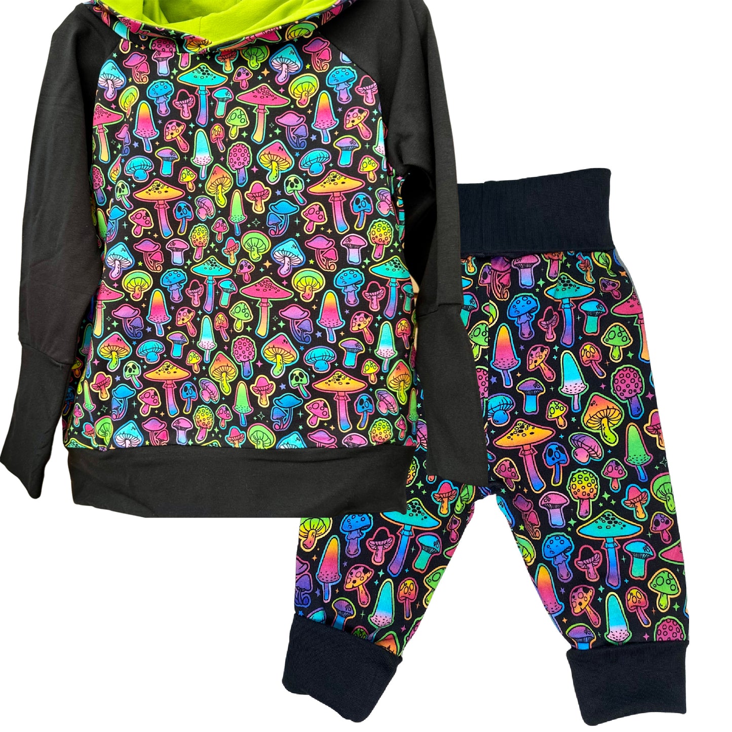 Neon Toadstool Mushrooms 2-Piece Matching Hoodie Joggers Set Grow Along Babywear®