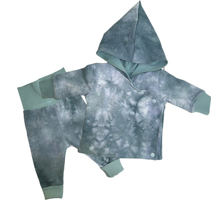 2-Piece Matching Wrap Jacket Joggers Set Jade Green Cotton Tie Dye Infant Size 6-12M