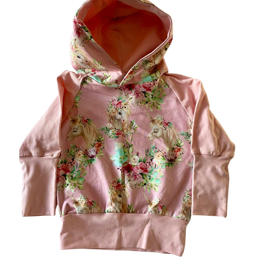 CLEARANCE Pink Floral Unicorn Print Grow Along Hoodie