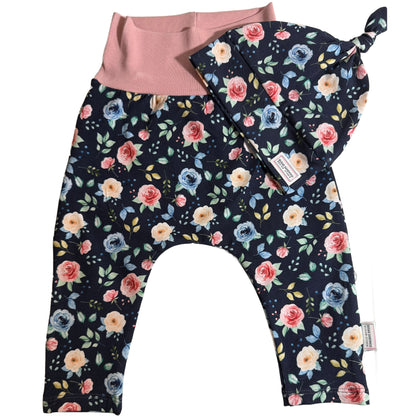 Winter Floral Baby Harem Pants & Hat Set