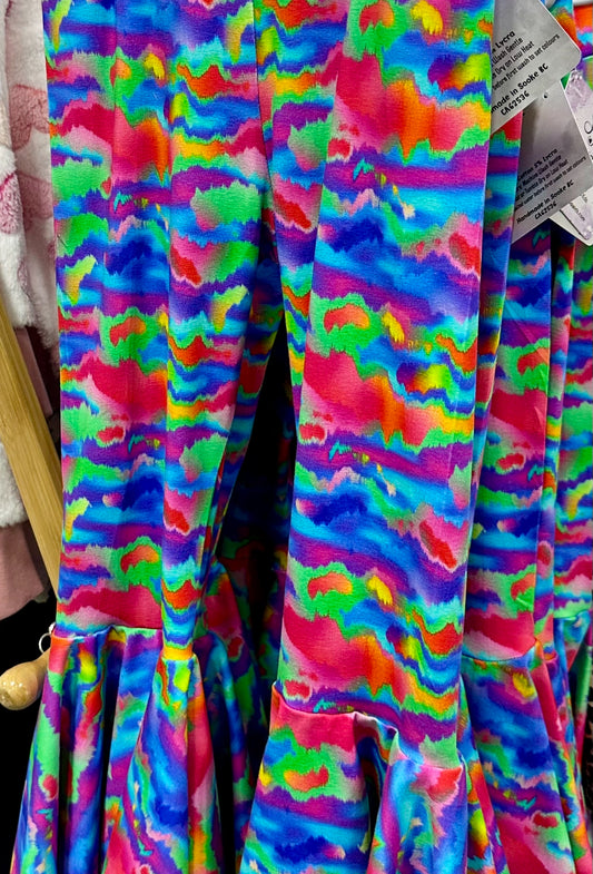 Neon Rainbow Print Circle Bell Bottom Pants