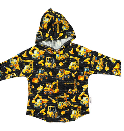 Black and Gold Construction Vehicles Print Hooded T-shirt